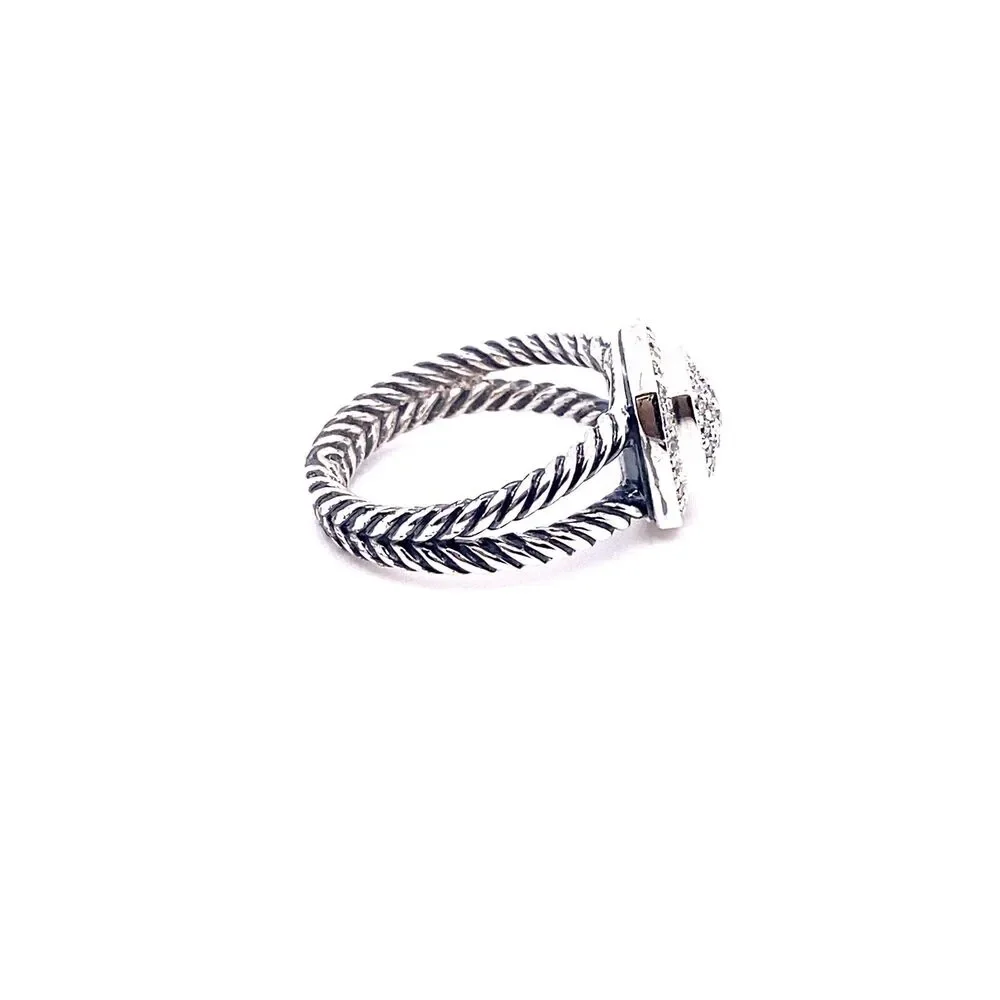 David Yurman Sterling Silver petite Albion w/diamonds ring Size 9